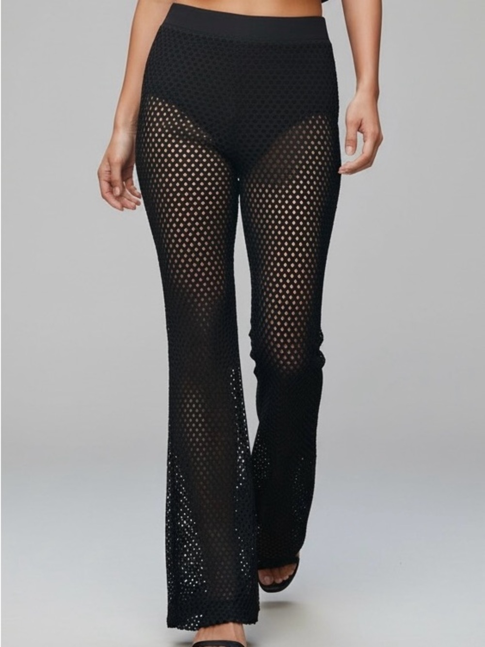 Sheer Fishnet Flare Pants - Black